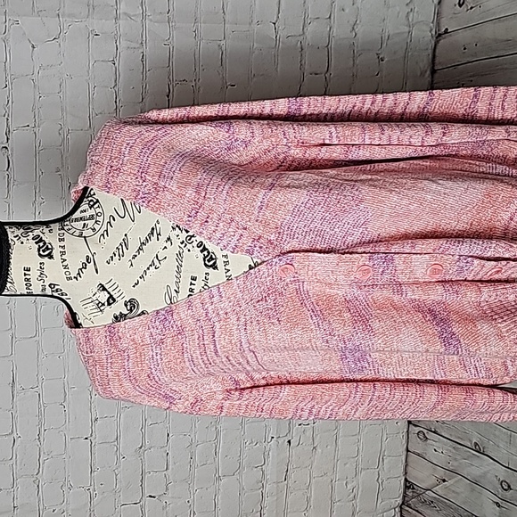 Lane Bryant Pink Button-Front Spacedye Cardigan - Picture 4 of 10